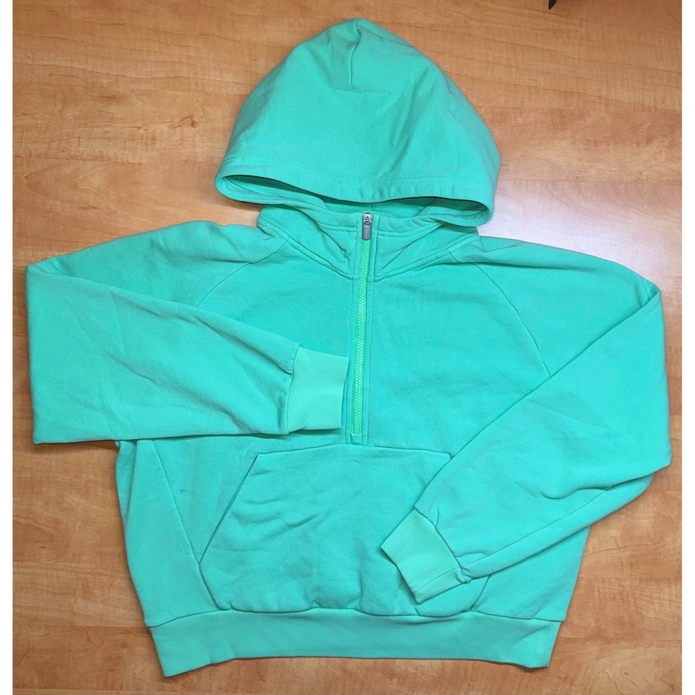 Athleta Coaster Luxe Recovery Hoodie Seafoam Green Half Zip Sweatshirt Womens M
